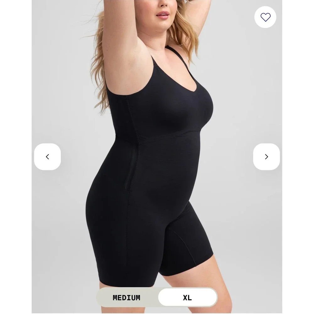 Honeylove Mid-Thigh Bodysuit 2X Plus Size Black Shapewear Sculpting Wireless Bra